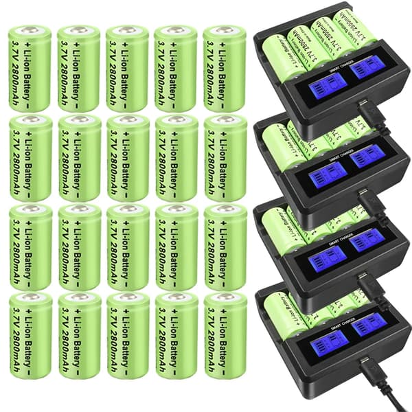 3,7V 2800mAh Genopladelige Batterier, Smart Oplader Inkluderet, Ideelle til Sikkerhedskameraer, Lommelygter,32X Batteri16Oplader