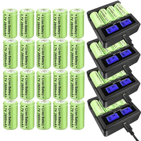 3,7V 2800mAh Genopladelige Batterier, Smart Oplader Inkluderet, Ideelle til Sikkerhedskameraer, Lommelygter,32X Batteri16Oplader