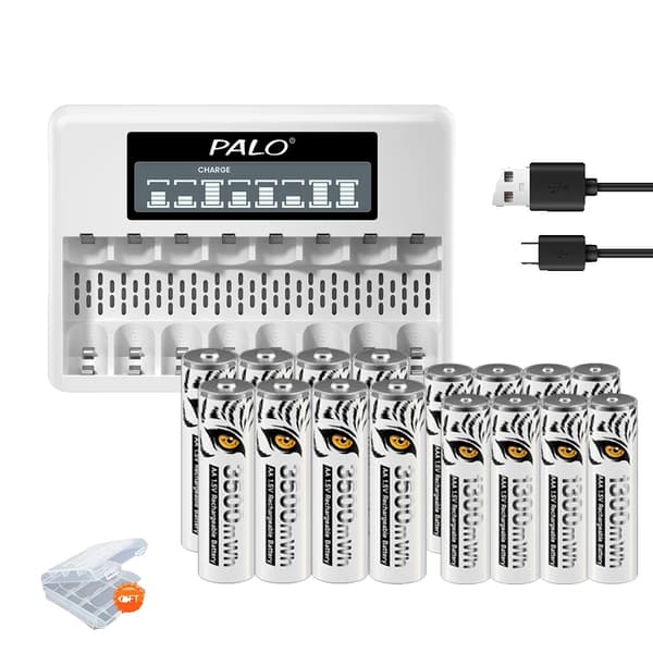 PALO Genopladelige Batterier, AA 3500mWh, AAA 1300mWh,8AA 8AAA 1Lader