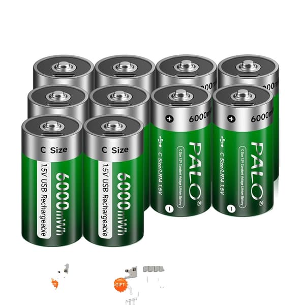 Genopladelige C-størrelse batterier, 1,5V 6000mWh, USB-C opladning, Langvarig holdbarhed,10 stk batteri