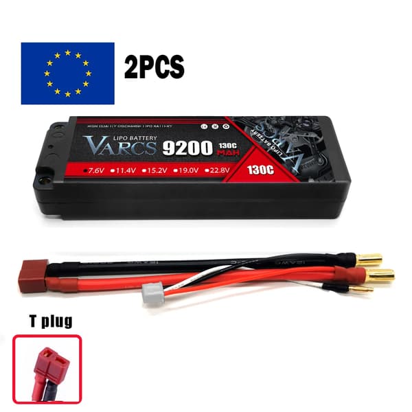 VARCS 2S Lipo-batteri, 9200mAh kapacitet, 130C afladningshastighed,2PCS2S9200130CT5MM
