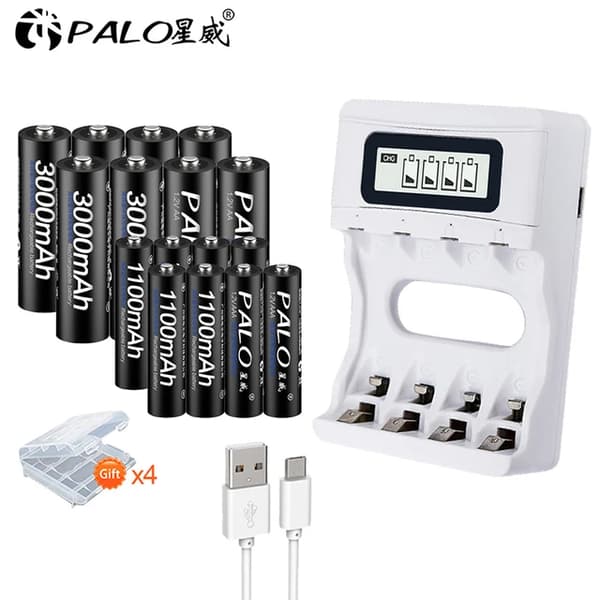 Genopladelige batterier, 3000mah kapacitet, Smart oplader, 12V, 8AA AAA og oplader