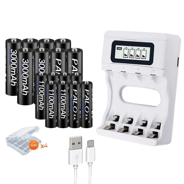 Genopladelige batterier, 3000mah kapacitet, Smart oplader, 12V, 8AA AAA og oplader