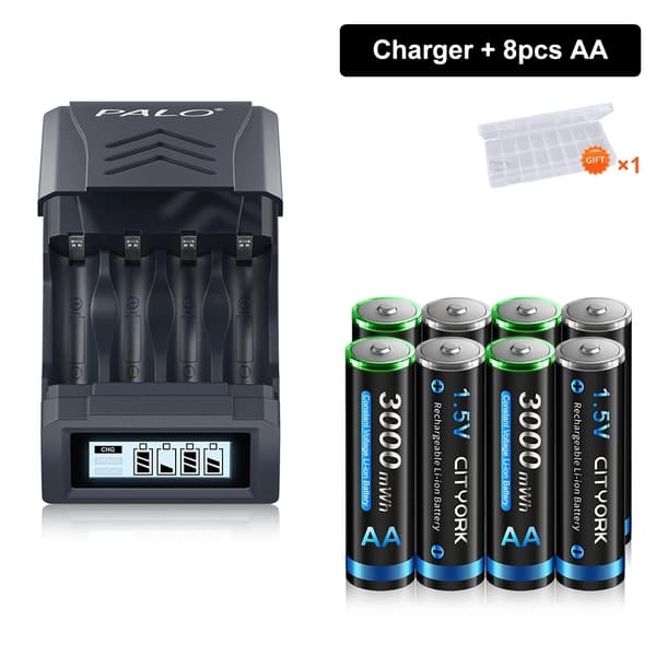 Genopladeligt AA-batteri, Langtidsholdbart, LCD USB-oplader, 8AA 1 oplader