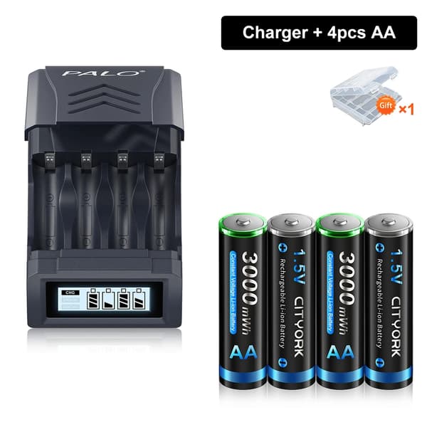 Genopladeligt AA-batteri, Langtidsholdbart, LCD USB-oplader, 4AA 1 oplader