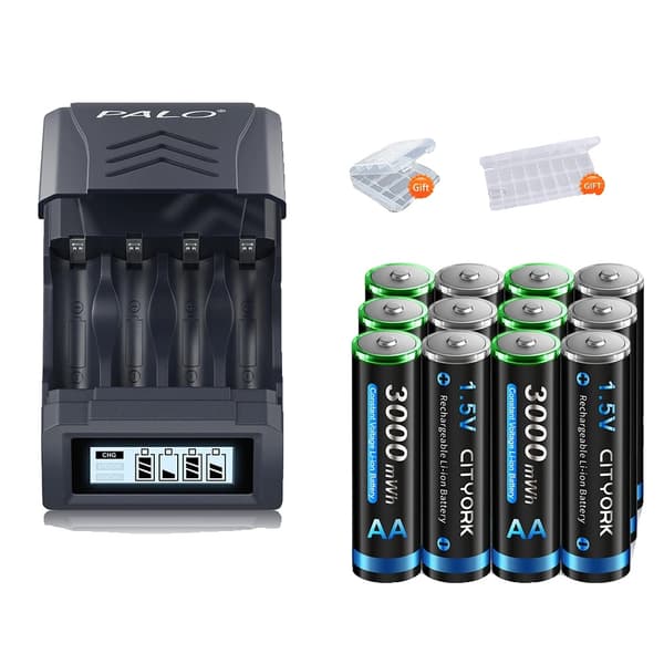 Genopladeligt AA-batteri, Langtidsholdbart, LCD USB-oplader, 12AA 1 oplader