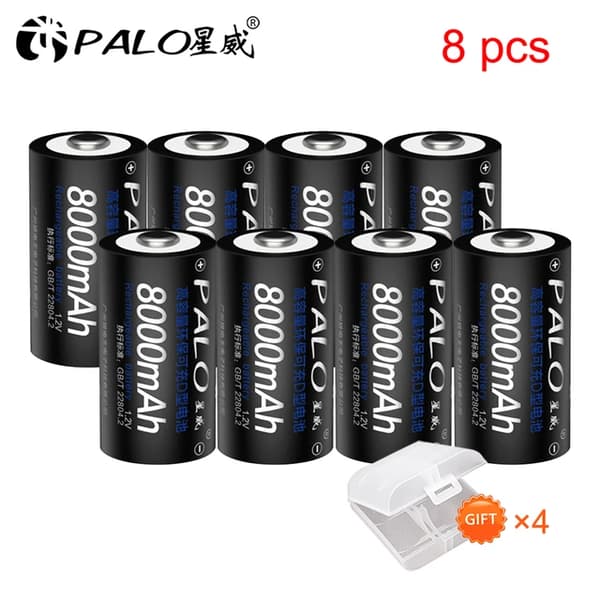 Genopladeligt D-størrelse batteri, 8000mAh kapacitet, Egnet til gasovne, 12V, 8 stk