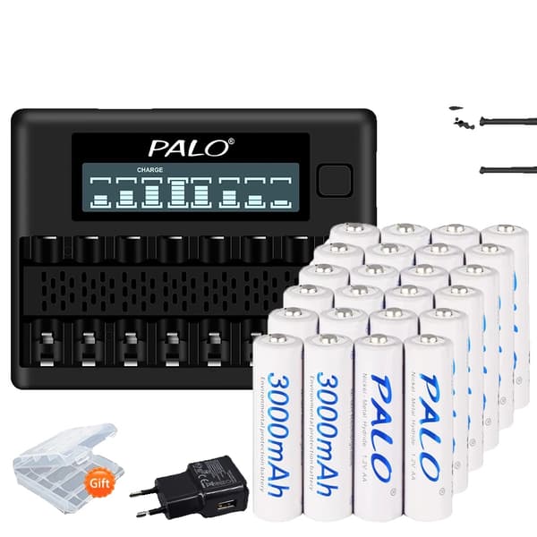 PALO AA Genopladelige Batterier, 3000mAh Kapacitet, Inkluderer Oplader,24 stk. og oplader