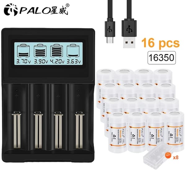 Genopladeligt batteri, 800mAh kapacitet, USB Smart oplader, 16 Batteri 1 Oplader