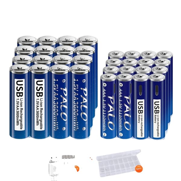 PALO Genopladelige Lithiumbatterier, 3600mWh Kapacitet, USB Praktisk Opladning,16AA og AAA
