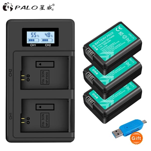 Sony NP-FW50 batteri, Langvarig strøm, Kompatibel med flere Sony Alpha kameraer, 3 batteri og oplader