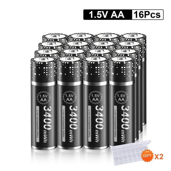 PALO 1.5V Li-ion AA Genopladeligt Batteri, 3400 mWh Kapacitet, Alsidigt til Elektronik,16 STK, 1,5V