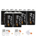 Miniatyrbillede 1 af 2: Genopladeligt 9V Lithium Batteri, 1200mAh Kapacitet, USB Opladning, 6 stk