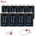 Miniatyrbillede 2 af 2: CITYORK 9V USB Genopladeligt Lithiumbatteri, 650mAh Kapacitet, Alsidige Anvendelser,8 stk.