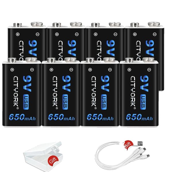 CITYORK 9V USB Genopladeligt Lithiumbatteri, 650mAh Kapacitet, Alsidige Anvendelser,8 stk.