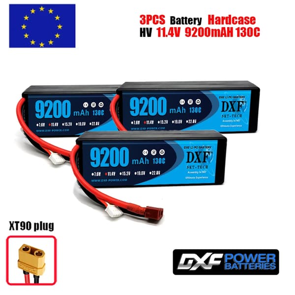 DXF Lipo-batteri, 11,4V spænding, 9200mAh kapacitet,3PCS3S9200130CXT90