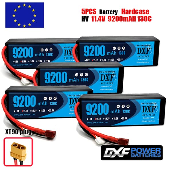 DXF Lipo-batteri, 11,4V spænding, 9200mAh kapacitet,5PCS3S9200130CXT90