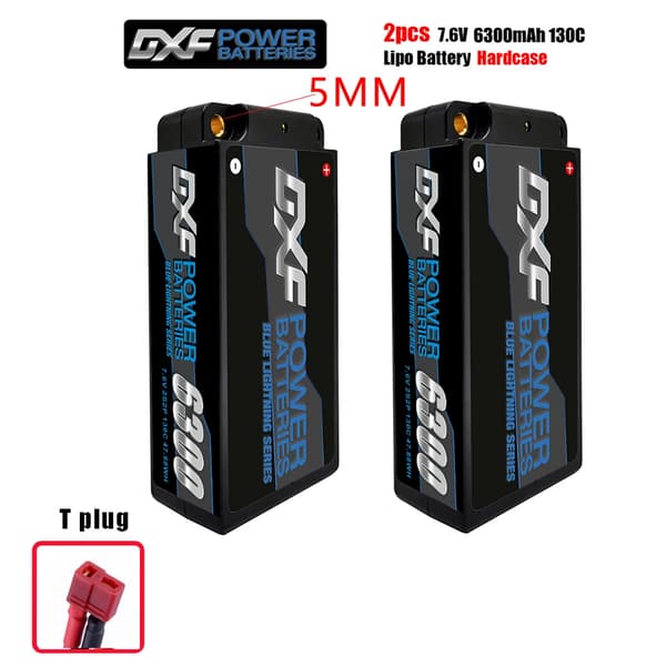 DXF Lipo-batteri, høj kapacitet 6300mAh og 7000mAh, Shorty HV-design,2PCS6300130CBDEANS