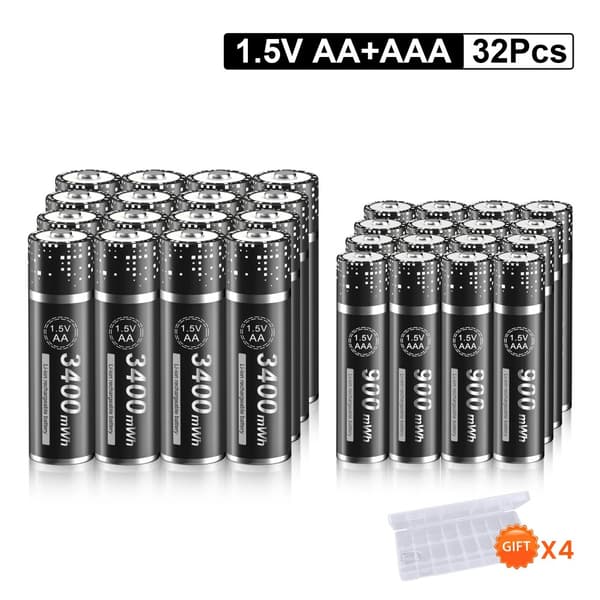 Genopladelige batterier, høj kapacitet, intelligent oplader, 16 AA 16 AAA