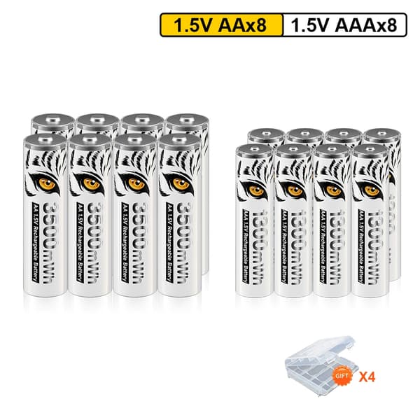 Genopladeligt Li-Ion batteri, LCD-skærm, USB-oplader, 8AA 8AAA