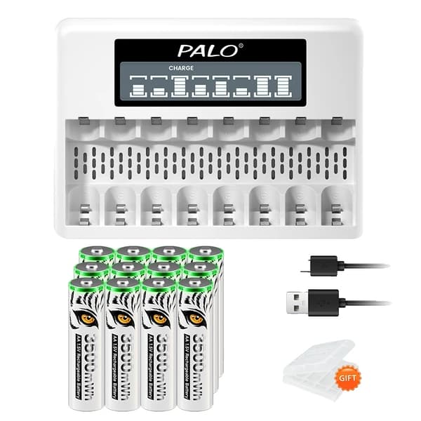 Genopladeligt Li-Ion batteri, LCD-skærm, USB-oplader, 12AA 1Oplader