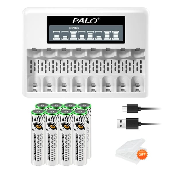 Uppladdningsbart Li-Ion-batteri, LCD-skärm, USB-laddare, 8AAA 1Laddare