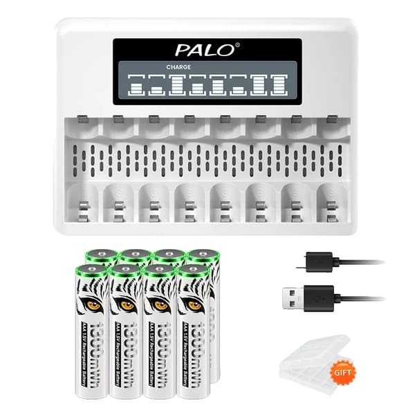 Uppladdningsbart Li-Ion-batteri, LCD-skärm, USB-laddare, 8AAA 1Laddare