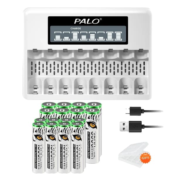 Genopladeligt Li-Ion batteri, LCD-skærm, USB-oplader, 8AA8AAA 1Oplader