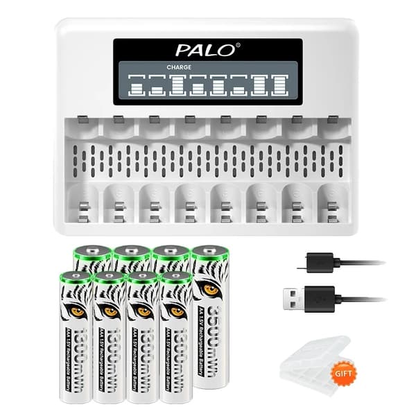 Genopladeligt Li-Ion batteri, LCD-skærm, USB-oplader, 4AA4AAA 1Oplader