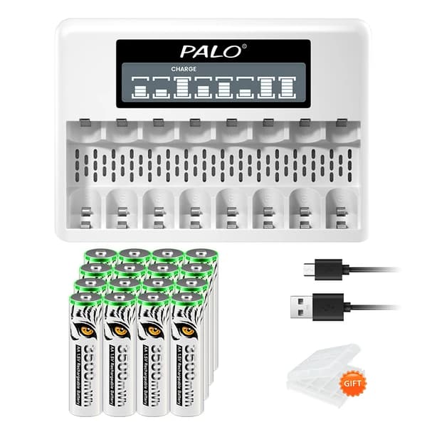Genopladeligt Li-Ion batteri, LCD-skærm, USB-oplader, 16AA 1 Oplader