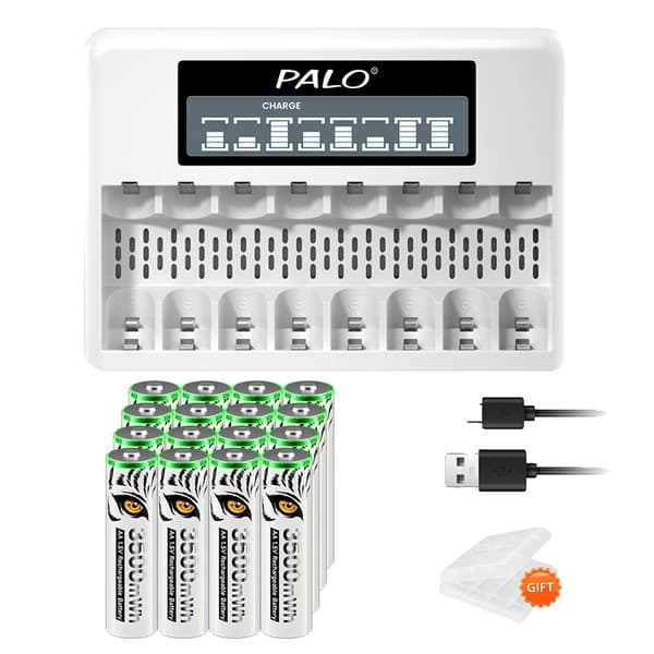 Genopladeligt Li-Ion batteri, LCD-skærm, USB-oplader, 16AA 1 Oplader