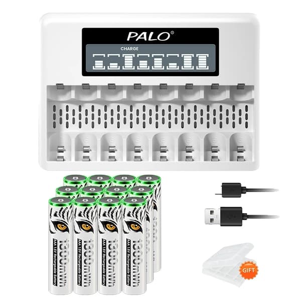 Genopladeligt Li-Ion batteri, LCD-skærm, USB-oplader, 12AAA 1Oplader