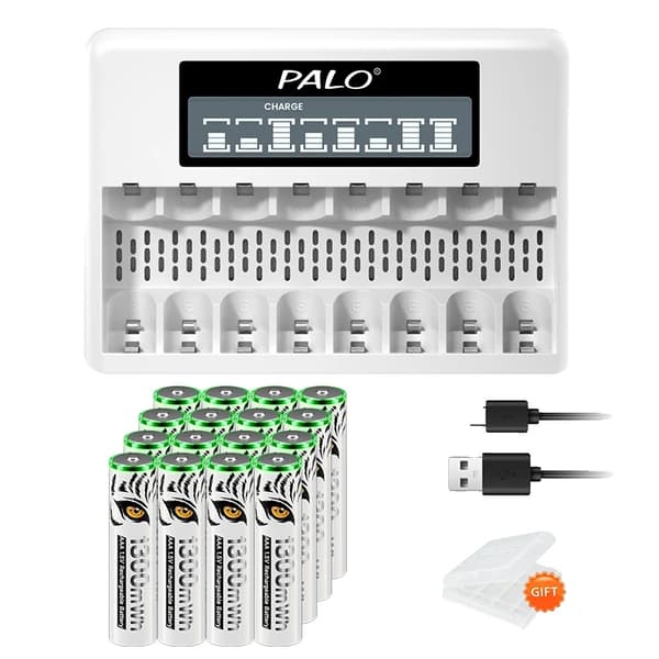 Genopladeligt Li-Ion batteri, LCD-skærm, USB-oplader, 16AAA 1Oplader