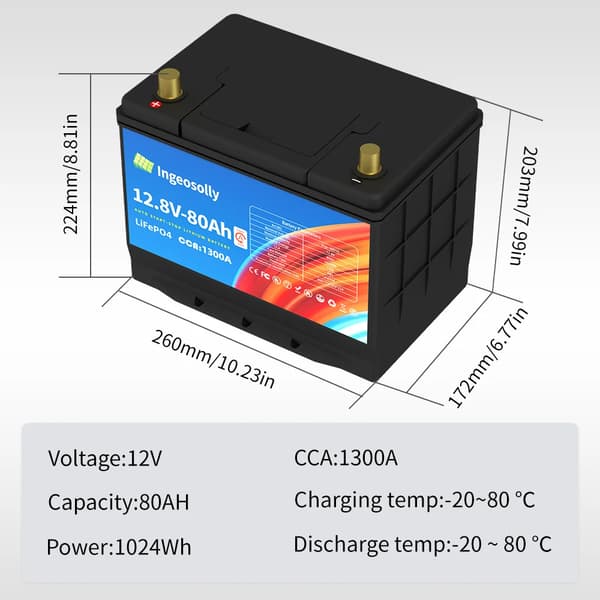 Høj CCA Lithium Jern Fosfat Batteri, 80Ah Kapacitet, Letvægtsdesign,L positiv