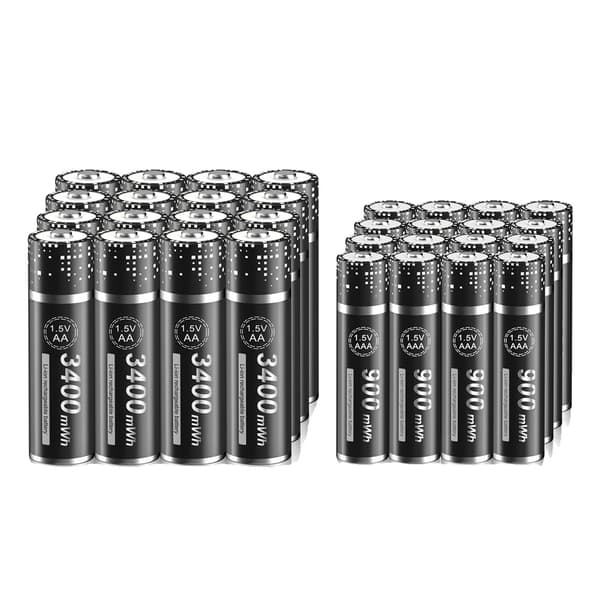 PALO Lithium genopladelige batterier, 3400mWh AA kapacitet, 900mWh AAA kapacitet,16AA og 16AAA