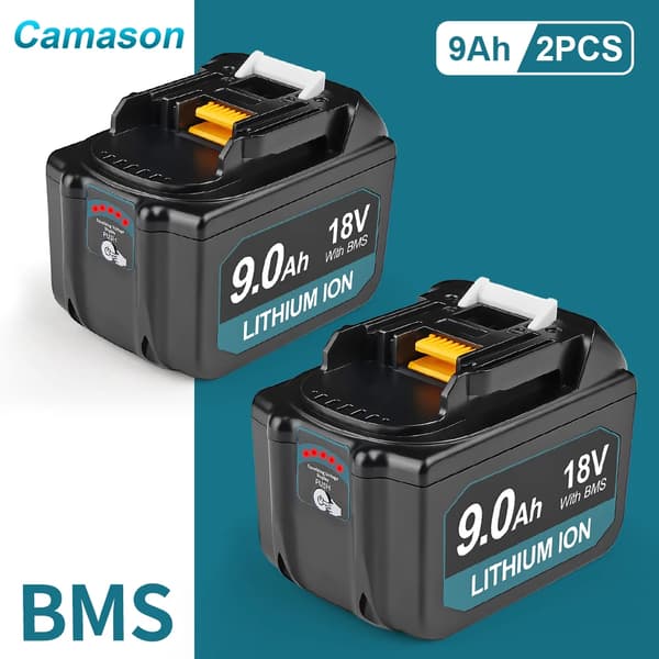 Camason 9Ah Batteri, 18V Li-ion, Med BMS System,9Ah batteri 2 stk.