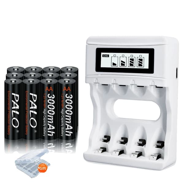 Genopladeligt AA-batteri, 3000mAh kapacitet, inkluderet smart oplader, 12V, 12AA og oplader
