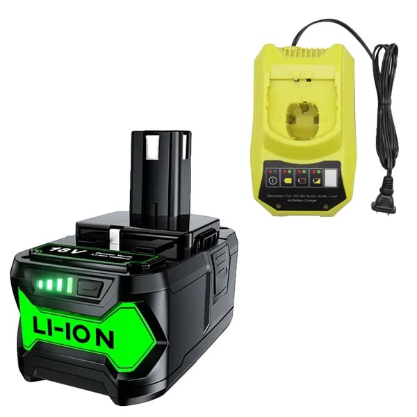 RYOBI 18V Litiumjonbatteri, 6000mAh kapacitet, kompatibelt med flera modeller,1 batteriladdare
