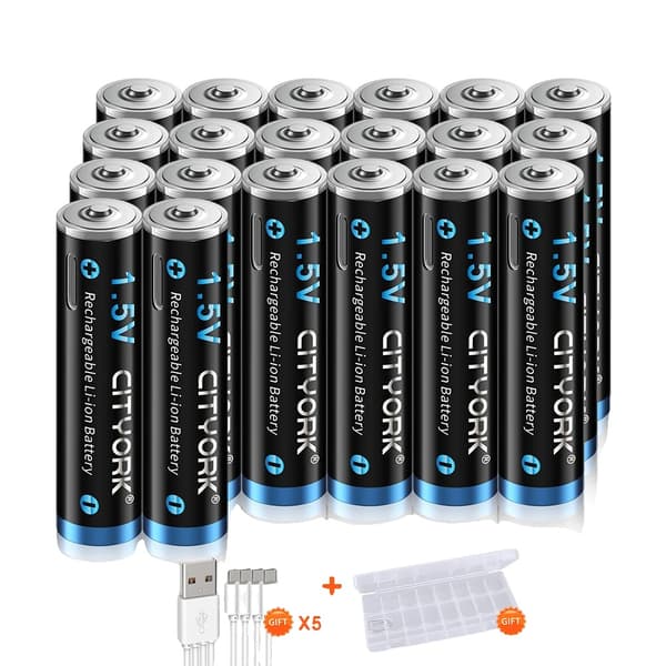 CITYORK AAA genopladelige batterier, 1200mWh kapacitet, Micro USB opladning,20 stk.