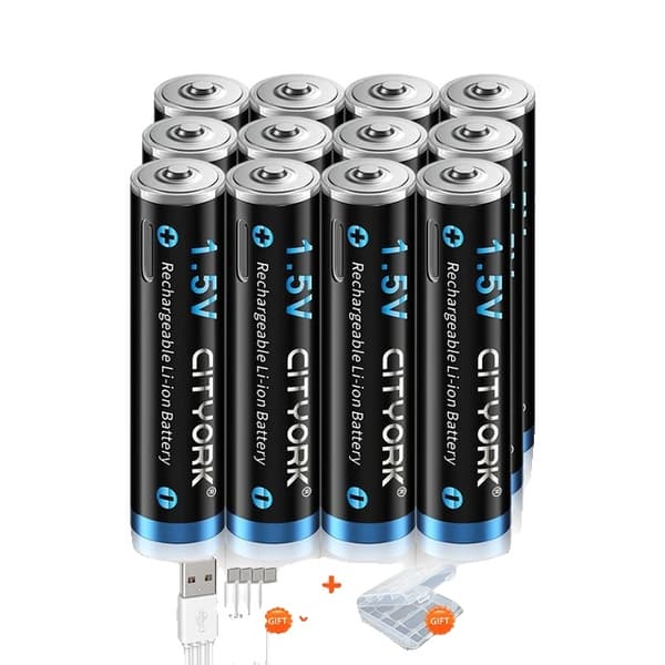 CITYORK AAA genopladelige batterier, 1200mWh kapacitet, Micro USB opladning,12 stk.