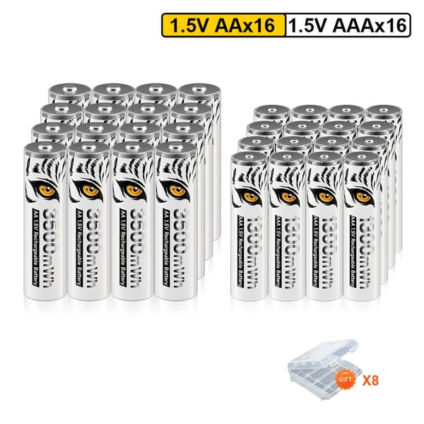PALO Genopladelige Batterier, Høj Kapacitet 3500mWh AA, Effektiv LCD Oplader,16AA og 16AAA