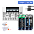 Miniatyrbillede 2 af 2: Genopladelige AA-batterier, 3000mWh kapacitet, CE-certificeret kvalitet,1 oplader 12 batteri