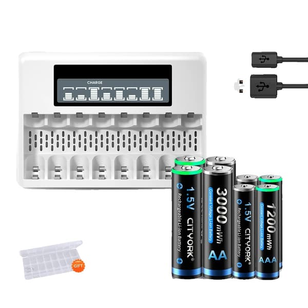 Genopladeligt lithiumbatteri, langvarig strøm, smart LCD-oplader, 4AA 4AAA 1Oplader