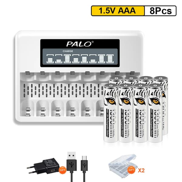 Genopladelige AAA-batterier, 1300mWh kapacitet, miljøvenligt design,8AAA 1 Oplader