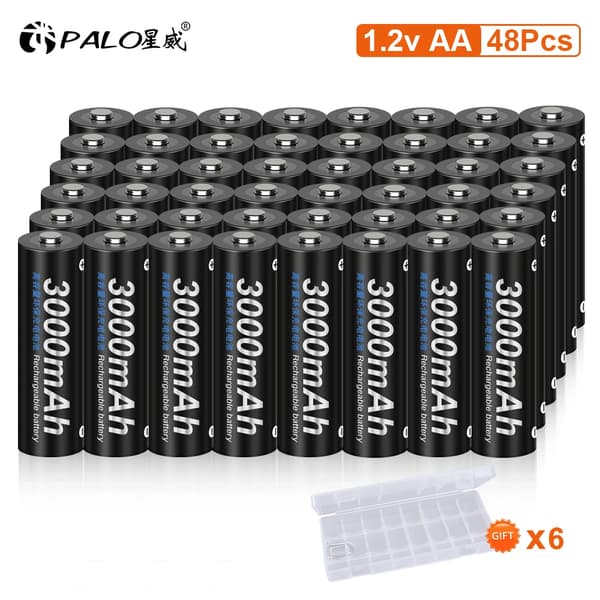 1.2V AA genopladelige batterier, 3000mAh kapacitet, miljøvenlige,48 stk. AA-batterier