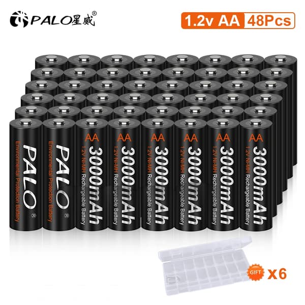 1.2V AA genopladelige batterier, 3000mAh kapacitet, miljøvenlige,48 stk. AA-batterier