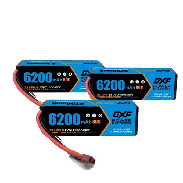 DXF 3S Lipo-batteri, 6200 mAh kapacitet, 80C afladningsrate,3PCS3S620080CXT90