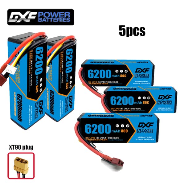 DXF 3S Lipo-batteri, 6200 mAh kapacitet, 80C urladdningshastighet,5PCS3S620080CXT90