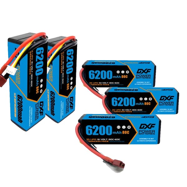 DXF 3S Lipo-batteri, 6200 mAh kapacitet, 80C urladdningshastighet,5PCS3S620080CXT90