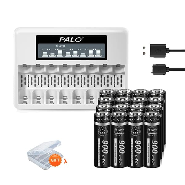 PALO 1.5V AAA Genopladeligt Batteri Sæt, LCD Display Oplader, Høj Kapacitet 900mWh,16AAA 1 Oplader